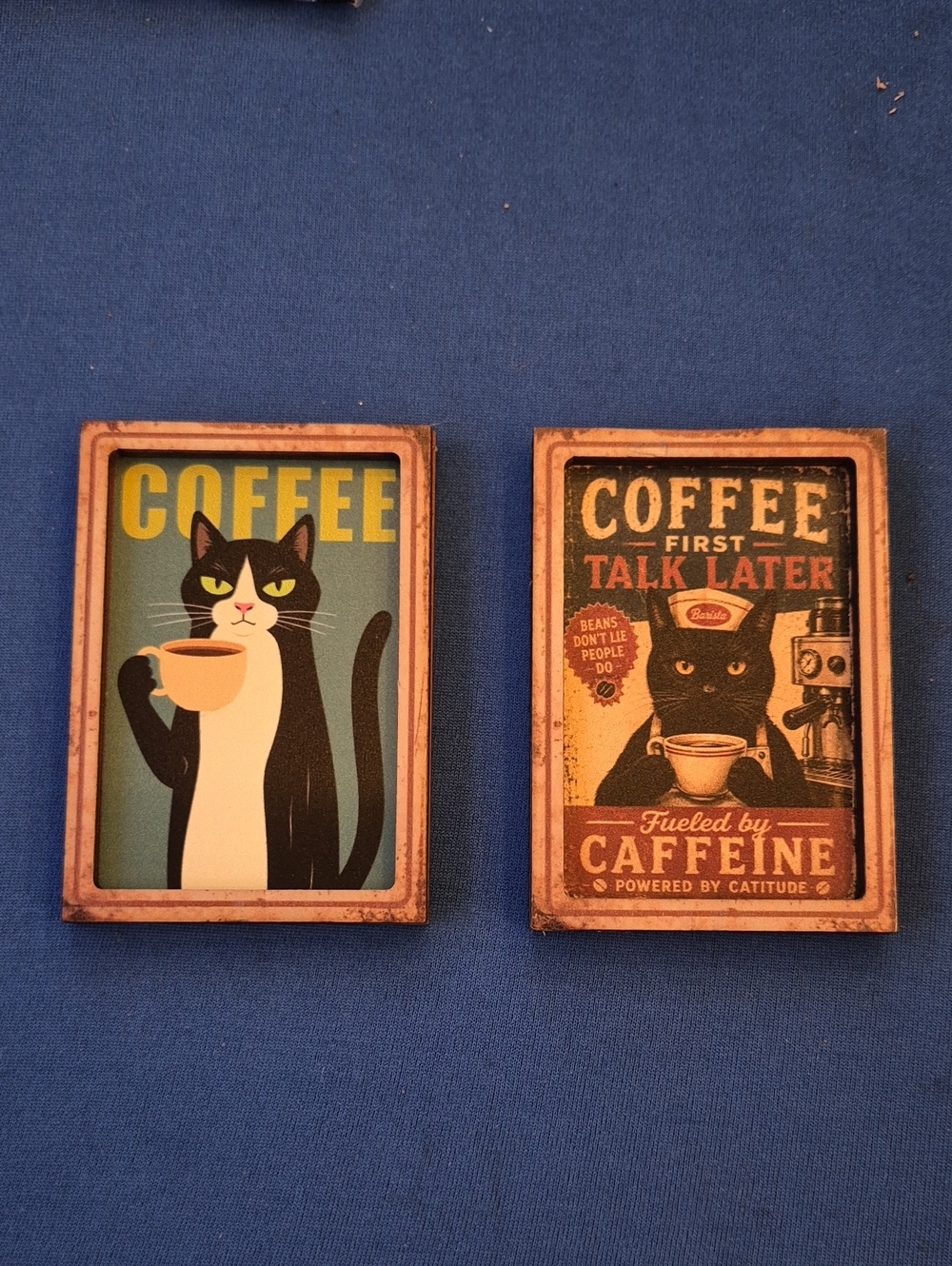 Gift Bundle: CAT MAGNETS 🐈‍⬛☕️ Wood Framed ☕️🐈 Handmade "Picture Frame" Style